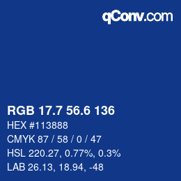 カラーコード: RGB 17.7 56.6 136 | qconv.com