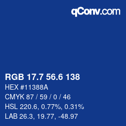 カラーコード: RGB 17.7 56.6 138 | qconv.com