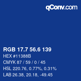 カラーコード: RGB 17.7 56.6 139 | qconv.com