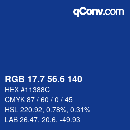 カラーコード: RGB 17.7 56.6 140 | qconv.com