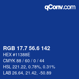 カラーコード: RGB 17.7 56.6 142 | qconv.com
