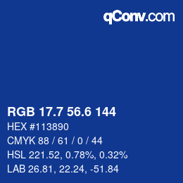 カラーコード: RGB 17.7 56.6 144 | qconv.com