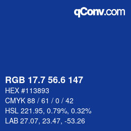 カラーコード: RGB 17.7 56.6 147 | qconv.com