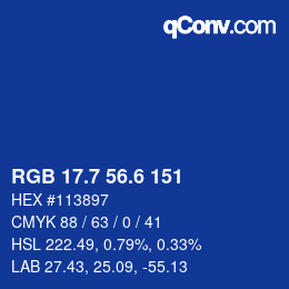 カラーコード: RGB 17.7 56.6 151 | qconv.com