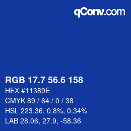 カラーコード: RGB 17.7 56.6 158 | qconv.com