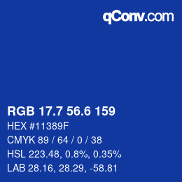カラーコード: RGB 17.7 56.6 159 | qconv.com
