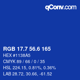 カラーコード: RGB 17.7 56.6 165 | qconv.com