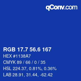 カラーコード: RGB 17.7 56.6 167 | qconv.com