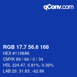 カラーコード: RGB 17.7 56.6 168 | qconv.com