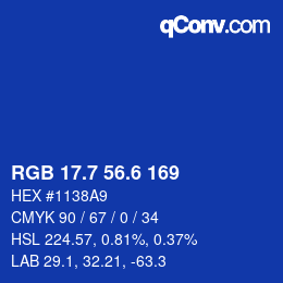カラーコード: RGB 17.7 56.6 169 | qconv.com