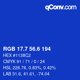 カラーコード: RGB 17.7 56.6 194 | qconv.com
