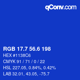 カラーコード: RGB 17.7 56.6 198 | qconv.com