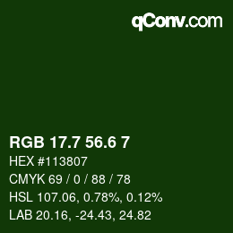 カラーコード: RGB 17.7 56.6 7 | qconv.com