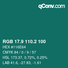 カラーコード: RGB 17.9 110.2 100 | qconv.com