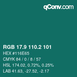 カラーコード: RGB 17.9 110.2 101 | qconv.com