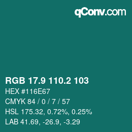 Color code: RGB 17.9 110.2 103 | qconv.com