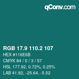 カラーコード: RGB 17.9 110.2 107 | qconv.com