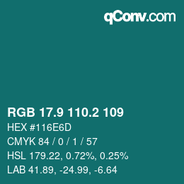カラーコード: RGB 17.9 110.2 109 | qconv.com