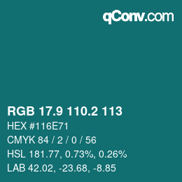 Color code: RGB 17.9 110.2 113 | qconv.com