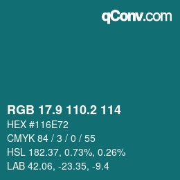 カラーコード: RGB 17.9 110.2 114 | qconv.com