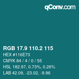 カラーコード: RGB 17.9 110.2 115 | qconv.com