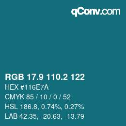 Color code: RGB 17.9 110.2 122 | qconv.com