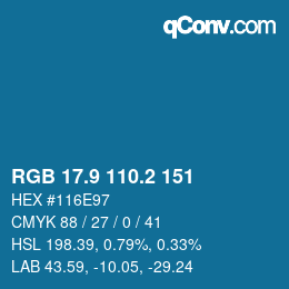 カラーコード: RGB 17.9 110.2 151 | qconv.com