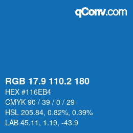 Color code: RGB 17.9 110.2 180 | qconv.com