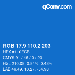 カラーコード: RGB 17.9 110.2 203 | qconv.com