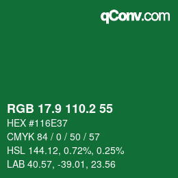 カラーコード: RGB 17.9 110.2 55 | qconv.com