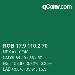 カラーコード: RGB 17.9 110.2 70 | qconv.com