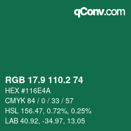 カラーコード: RGB 17.9 110.2 74 | qconv.com