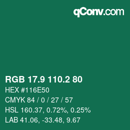 カラーコード: RGB 17.9 110.2 80 | qconv.com