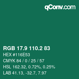 カラーコード: RGB 17.9 110.2 83 | qconv.com