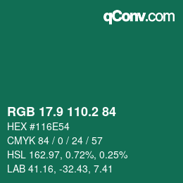 カラーコード: RGB 17.9 110.2 84 | qconv.com