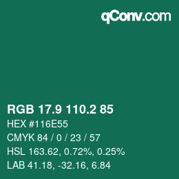 カラーコード: RGB 17.9 110.2 85 | qconv.com