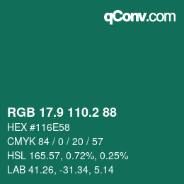 カラーコード: RGB 17.9 110.2 88 | qconv.com
