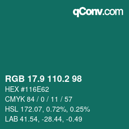 カラーコード: RGB 17.9 110.2 98 | qconv.com