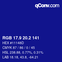 カラーコード: RGB 17.9 20.2 141 | qconv.com