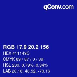 カラーコード: RGB 17.9 20.2 156 | qconv.com