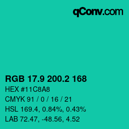 カラーコード: RGB 17.9 200.2 168 | qconv.com