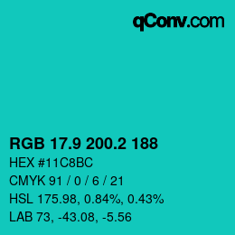 カラーコード: RGB 17.9 200.2 188 | qconv.com