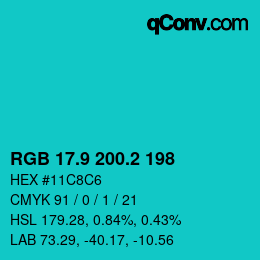 カラーコード: RGB 17.9 200.2 198 | qconv.com