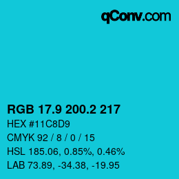 Color code: RGB 17.9 200.2 217 | qconv.com