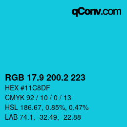 カラーコード: RGB 17.9 200.2 223 | qconv.com