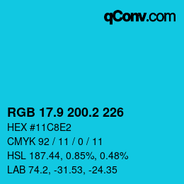 カラーコード: RGB 17.9 200.2 226 | qconv.com