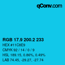 カラーコード: RGB 17.9 200.2 233 | qconv.com