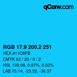 カラーコード: RGB 17.9 200.2 251 | qconv.com