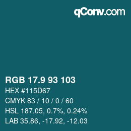 カラーコード: RGB 17.9 93 103 | qconv.com