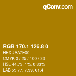 カラーコード: RGB 170.1 126.8 0 | qconv.com